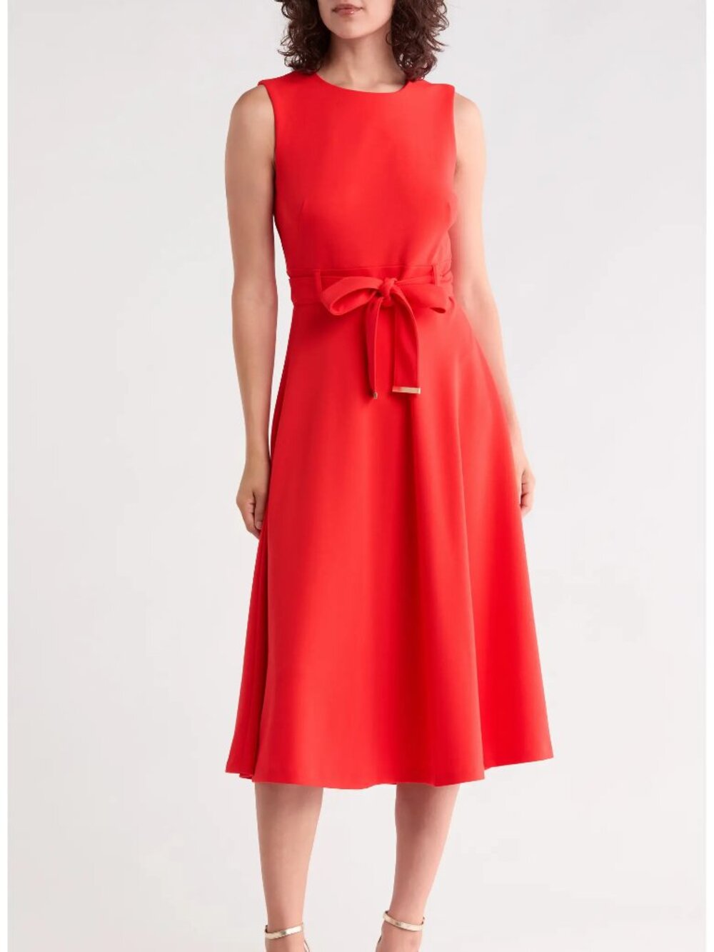 Calvin Klein Tango Orange Belted A-Line Midi Dress (size 12)